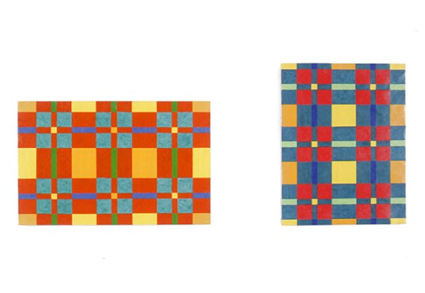 Felicitas Gerstner: ohne Titel 1996, Nr. 96 W 5, Enkaustik/Holz, zweiteilig, 41 x 63,5 cm, 54 x 42 cm