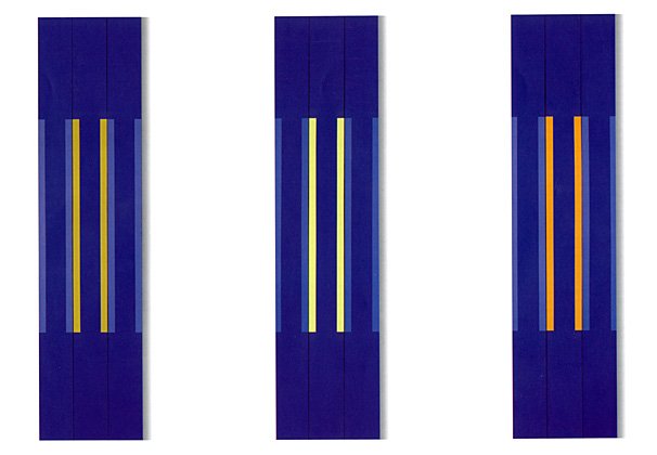 Marie-Th�r�se Vacossin: Triptychon 117, 1998, Acryl/Leinwand, je 200x48cm