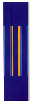 Marie-Th�r�se Vacossin: Triptychon 117 en jaune orang�, 1998, Acryl/Leinwand, 200x48cm